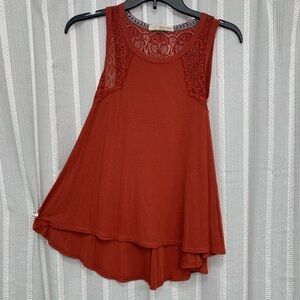 Rewind Boho Flowy‎ Lace Swing Tank Top Burnt Orange Size XS